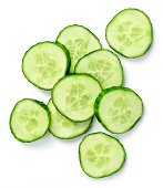 Fresh cucumber slices, isolated on white background