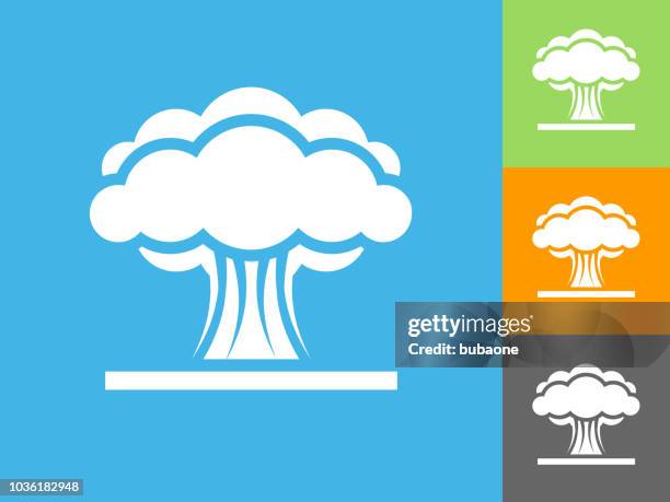 atomic explosion flat icon on blue background - nuclear explosion icon stock illustrations