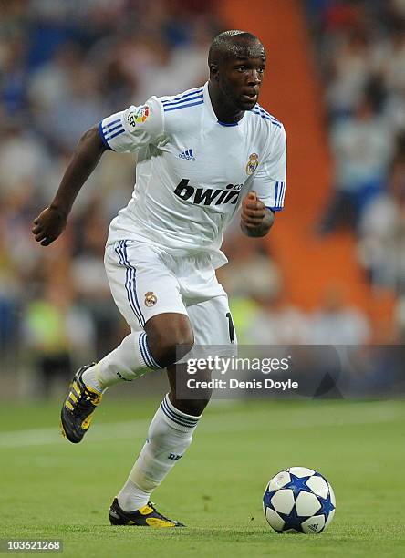 Lass Diarra of Real Madrid in action during the Santiago Bernabeu Trophy match between Real Madrid and Penarol at the Santiago Bernabeu stadium on...