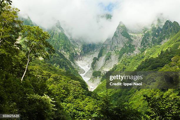 dramatic mountains with glacier in summer - gunma prefecture imagens e fotografias de stock