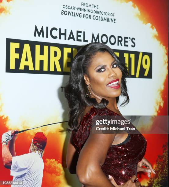 Omarosa Manigault attends the Los Angeles premiere of Briarcliff Entertainment's "Fahrenheit 11/9" held at Samuel Goldwyn Theater on September 19,...