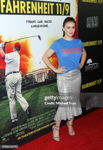 Alyssa Milano attends the Los Angeles premiere of Briarcliff Entertainment's "Fahrenheit 11/9" held at Samuel Goldwyn Theater on September 19, 2018...