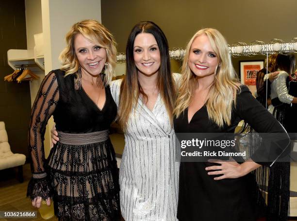 Gwen Sebastian, Natalie Hemby and Miranda Lambert take photos backstage to kick off her sold out residency at The Country Music Hall of Fame and...