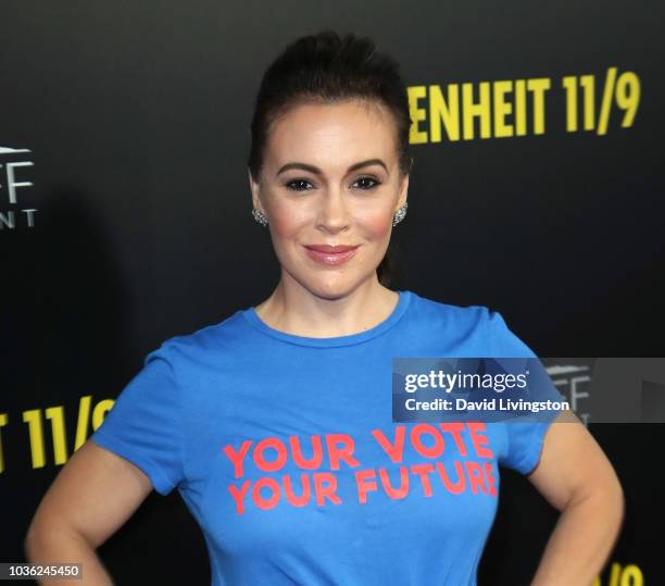 Alyssa Milano attends the premiere of Briarcliff Entertainment's "Fahrenheit 11/9" at Samuel Goldwyn Theater on September 19, 2018 in Beverly Hills,...