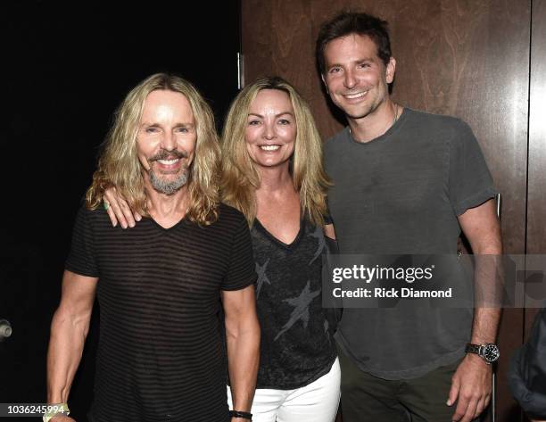 Tommy Shaw of the band STYX, Jeanne Mason-Shaw and Actor/Director Bradley Cooper attend "A Star Is Born" screening with Bradley Cooper and Lukas...