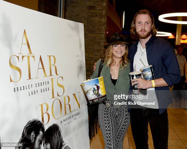 Presley Tucker and Beau Grayson Tucker attend "A Star Is Born" screening with Bradley Cooper and Lukas Nelson at AMC DINE-IN Thoroughbred 20 in...