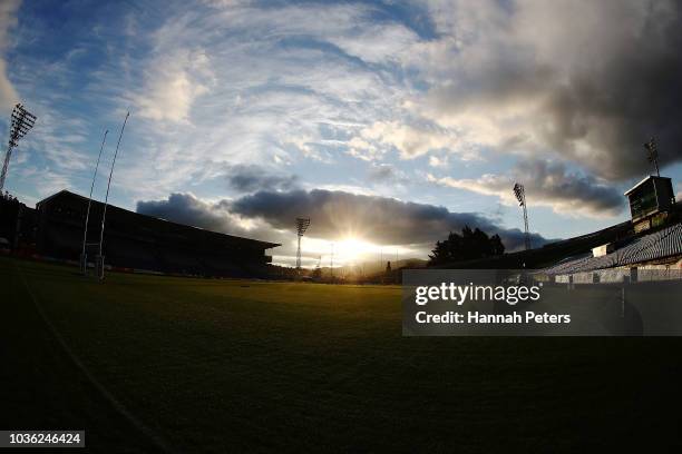 The sun sets over Toll Stadium ahead of the round six Mitre 10 Cup match between Northland and Southland at Toll Stadium on September 20, 2018 in...