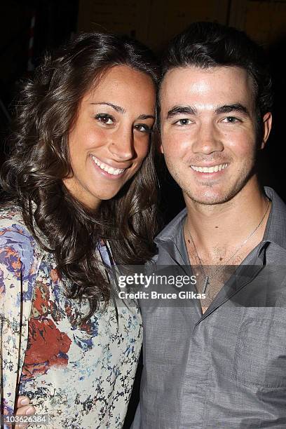 *Exclusive Coverage* Danielle Deleasa Jonas and husband Kevin Jonas pose backstage at The Addams Family" On Broadway at the Lunt-Fontanne Theatre on...