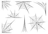Halloween cobweb set in hand style with spiders. Vector illustration design.