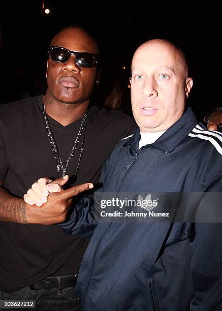 Singer-songwriter Sean Garrett and Steve Lobel of A-2-Z Entertainment attend Sean Garrett's "The Inkwell" MixTape Launch Party at Lucky Strike on...