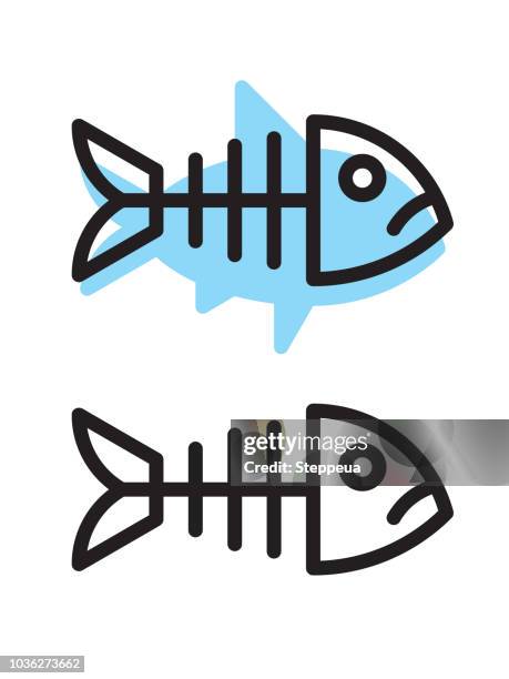 ilustraciones, imágenes clip art, dibujos animados e iconos de stock de esqueleto de iconos de pescado - esqueleto de animal