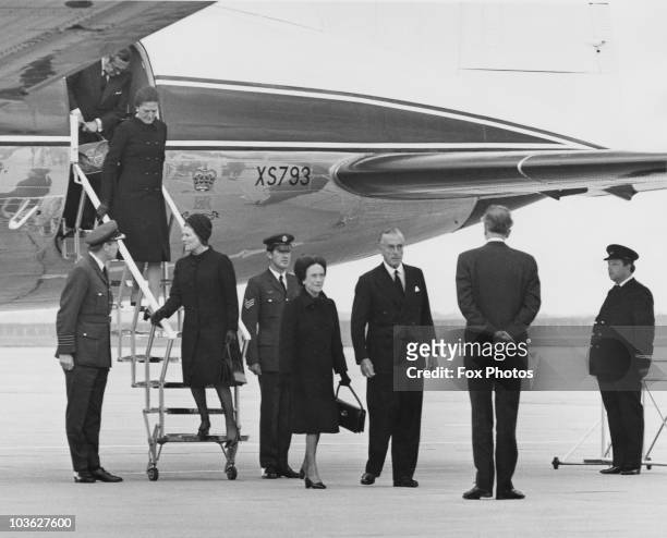 The Duchess of Windsor is met at London Airport by Earl Mountbatten , 2nd June 1972. She has flown from Paris in an Andover of the Queen's Flight, to...