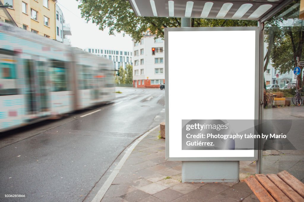 Tram stop with billboard