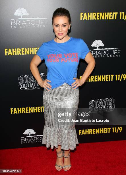 Alyssa Milano attends the premiere of Briarcliff Entertainment's "Fahrenheit 11/9" on September 19, 2018 in Los Angeles, California.