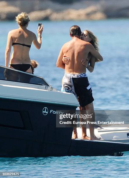 Prince Nikolaos of Greece and Tatiana Blatnik sit in a raft on August 24, 2010 in Spetses, Greece.