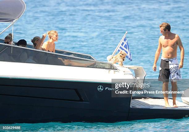 Prince Nikolaos of Greece and Tatiana Blatnik sighting with relatives and friends on August 24, 2010 in Spetses, Greece.