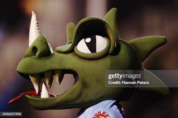 The Taniwha mascot of Northland during the round six Mitre 10 Cup match between Northland and Southland at Toll Stadium on September 20, 2018 in...