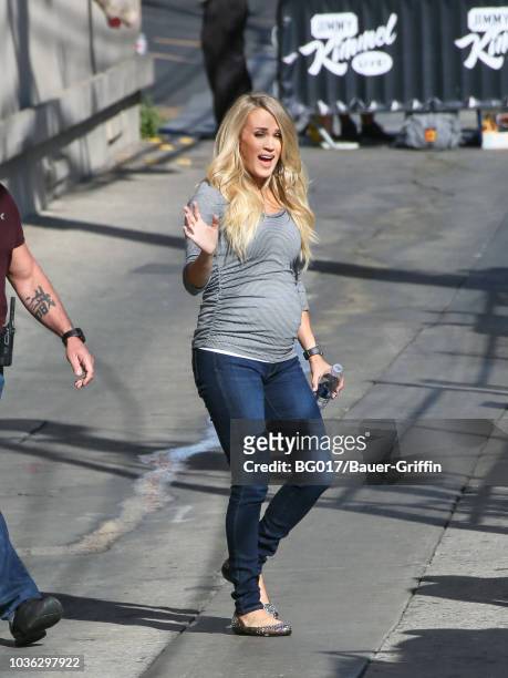 Carrie Underwood is seen arriving at 'Jimmy Kimmel Live' on September 19, 2018 in Los Angeles, California.