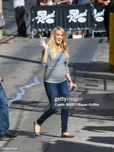 Carrie Underwood is seen arriving at 'Jimmy Kimmel Live' on September 19, 2018 in Los Angeles, California.