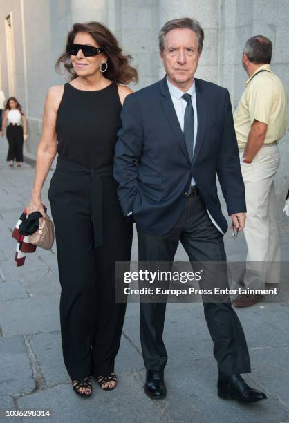 Inaki Gabilondo and Lola Carretero arrive at Royal Theatre on September 19, 2018 in Madrid, Spain.