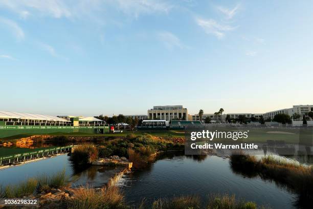 General view over the 18th hole during Day One of the Portugal Masters at Dom Pedro Victoria Golf Course on September 20, 2018 in Albufeira, Portugal.