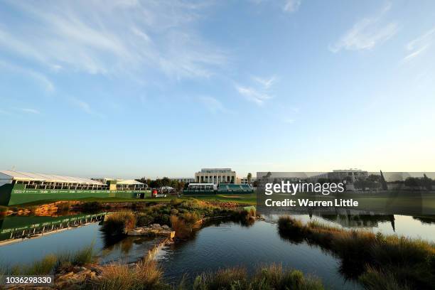 General view over the 18th hole during Day One of the Portugal Masters at Dom Pedro Victoria Golf Course on September 20, 2018 in Albufeira, Portugal.