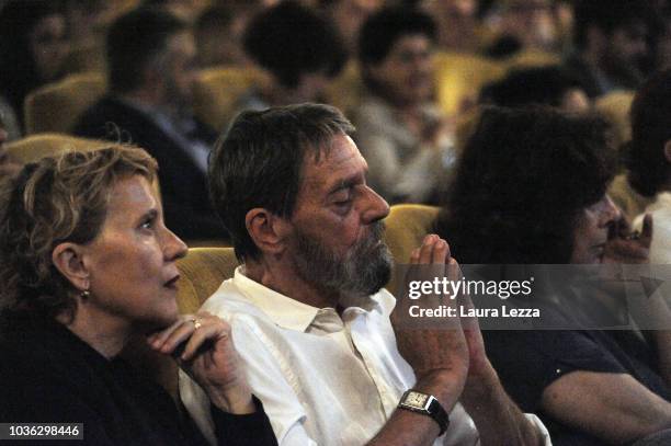 Artist Ulay attends with his wife the press conference to present the exhibition 'Marina Abramovic The Cleaner' in Palazzo Strozzi on September 19,...