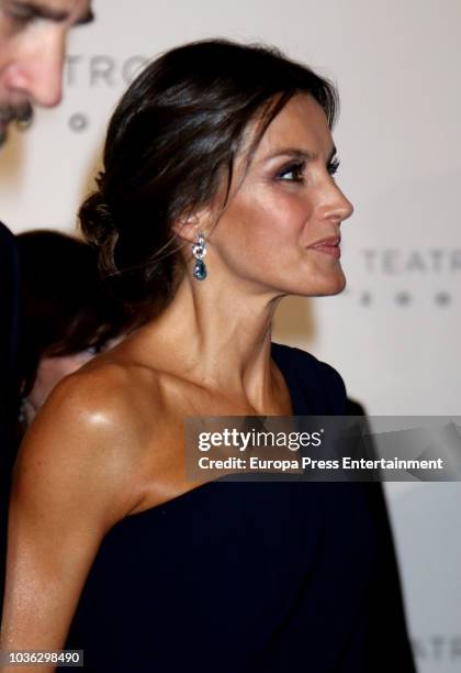 Queen Letizia of Spain attends 'Fausto' opera during the opening of the Royal Theatre new season on September 19, 2018 in Madrid, Spain.