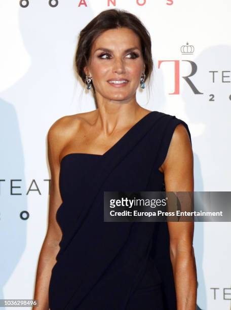 Queen Letizia of Spain attends 'Fausto' opera during the opening of the Royal Theatre new season on September 19, 2018 in Madrid, Spain.