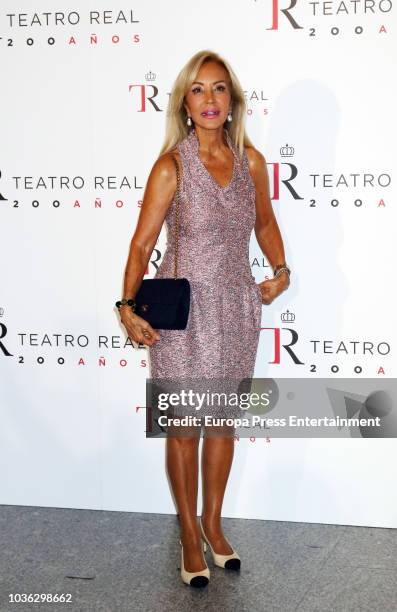 Carmen Lomana attends 'Fausto' opera during the opening of the Royal Theatre new season on September 19, 2018 in Madrid, Spain.