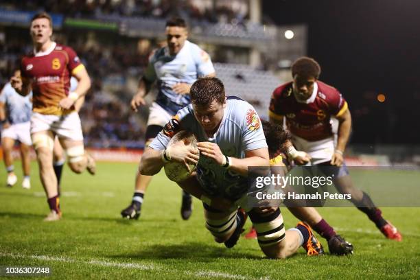 Murray Douglas of Northland scores a try during the round six Mitre 10 Cup match between Northland and Southland at Toll Stadium on September 20,...