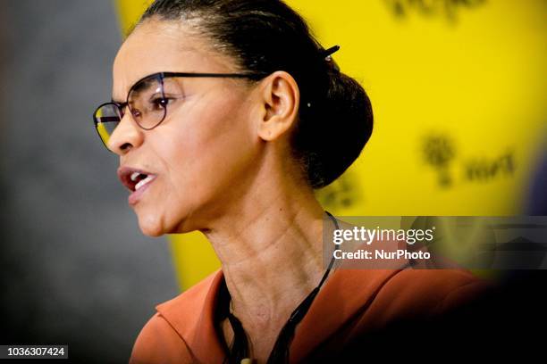 The presidential candidate, Marina Silva, interviewed at the Amarelas ao Vivo event, Veja Magazine, at Teatro Santander, in São Paulo on September...