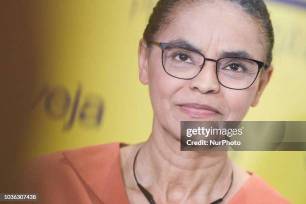 The presidential candidate, Marina Silva, interviewed at the Amarelas ao Vivo event, Veja Magazine, at Teatro Santander, in São Paulo on September...