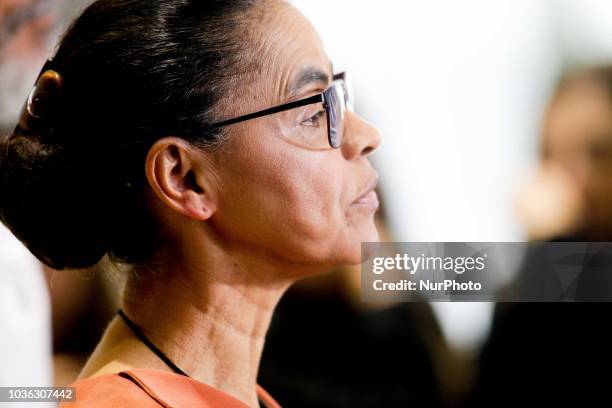 The presidential candidate, Marina Silva, interviewed at the Amarelas ao Vivo event, Veja Magazine, at Teatro Santander, in São Paulo on September...