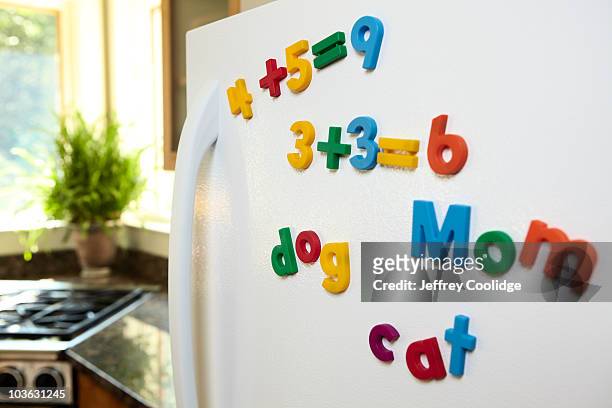 magnetic numbers on refrigerator - number magnet stock pictures, royalty-free photos & images