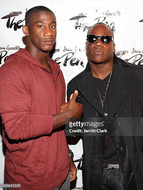 Giants' Antrel Rolle and Sean Garrett attends Sean Garrett's The Inkwell MixTape Launch Party at Lucky Strike on August 24, 2010 in New York City.