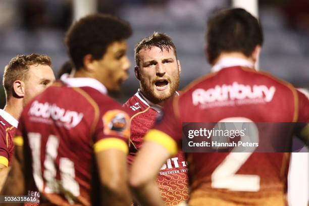 Tony Lamborn of Southland talks to his team during the round six Mitre 10 Cup match between Northland and Southland at Toll Stadium on September 20,...