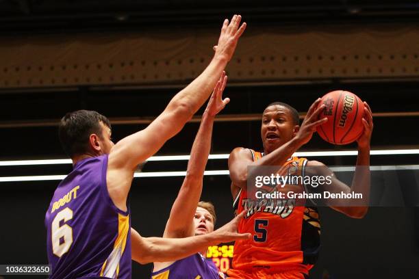 Devon Hall of the Cairns Taipans in action during the NBL Blitz pre-season match between the Sydney Kings and Cairns Taipans at Bendigo Stadium on...