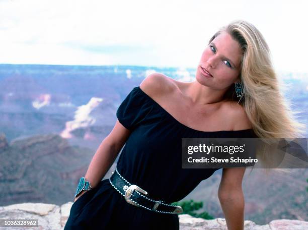 Portrait of American model Christie Brinkley as she poses outdoors, California, 1982.