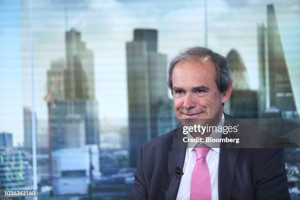 Socrates Lazaridis, chief executive officer of Hellenic Exchanges SA, reacts during a Bloomberg Television interview in London, U.K., on Thursday,...