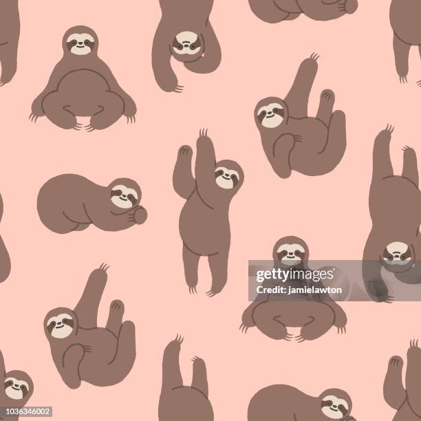 seamless hand-drawn sloth pattern - sloth hanging stock illustrations