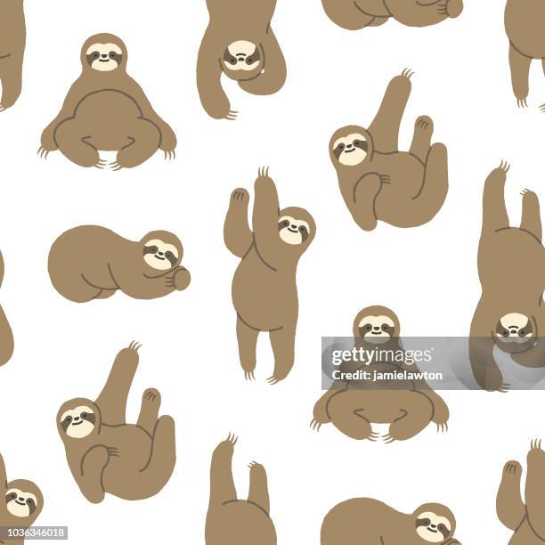 illustrations, cliparts, dessins animés et icônes de modèle sans couture sloth dessinés à la main - flemme