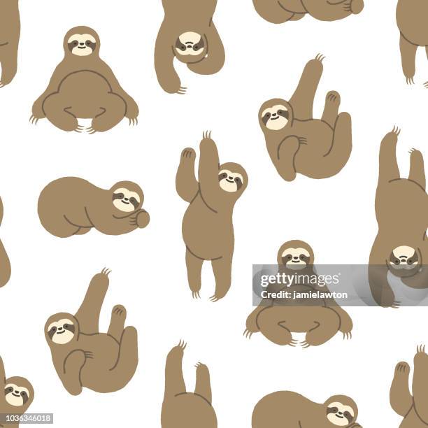 seamless hand-drawn sloth pattern - lazy stock illustrations