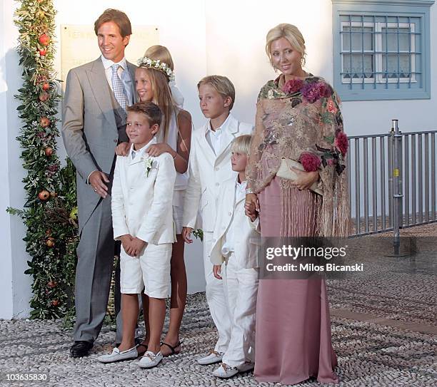 Prince Pavlos of Greece, Aristidis-Stavros, Achileas-Andreas, Maria Olympia and Princess Marie-Chantal Miller arrive for the wedding of Prince...