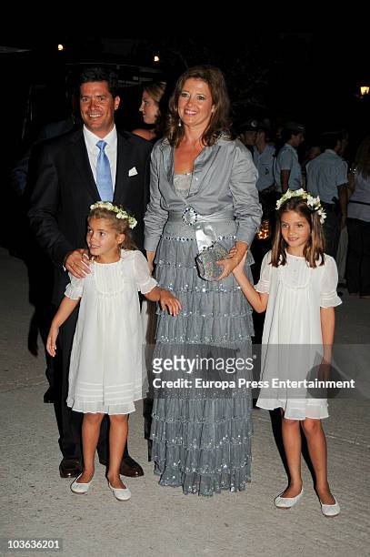 Princess Alexia of Greece and Carlos Morales with their two daughters Arrieta and Anne-Maria Morales attend the wedding banquet for Prince Nikolaos...