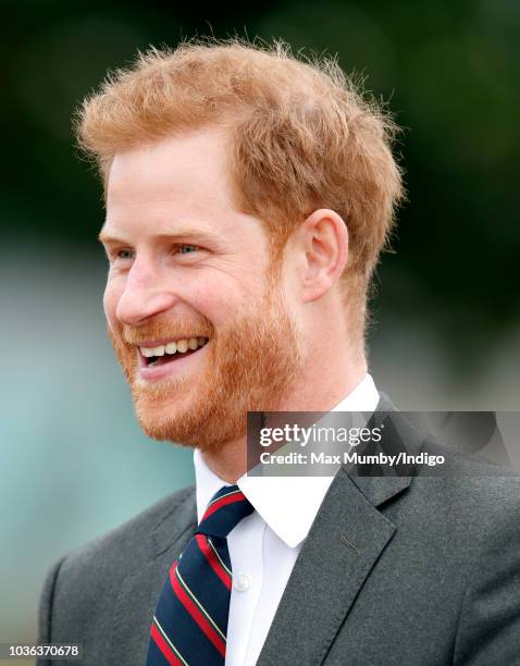 Prince Harry, Duke of Sussex visits The Royal Marines Commando Training Centre on September 13, 2018 in Lympstone, England. The Duke arrived at the...
