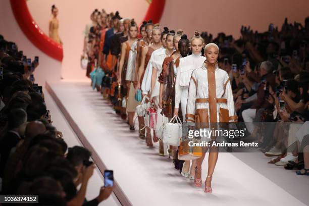 Models walk the runway at the Fendi show during Milan Fashion Week Spring/Summer 2019 on September 20, 2018 in Milan, Italy.