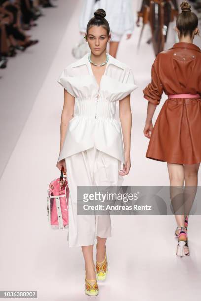 Vittoria Ceretti walks the runway at the Fendi show during Milan Fashion Week Spring/Summer 2019 on September 20, 2018 in Milan, Italy.