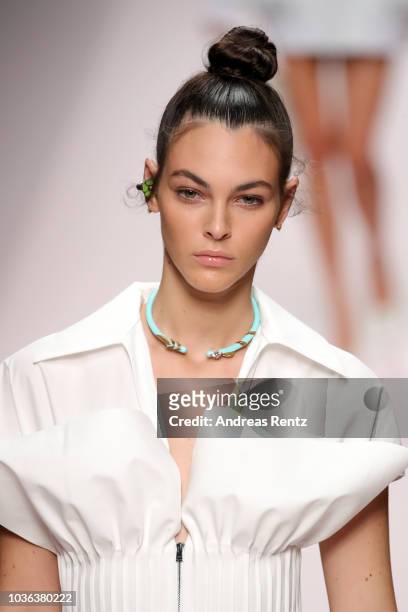 Vittoria Ceretti, fashion detail, walks the runway at the Fendi show during Milan Fashion Week Spring/Summer 2019 on September 20, 2018 in Milan,...