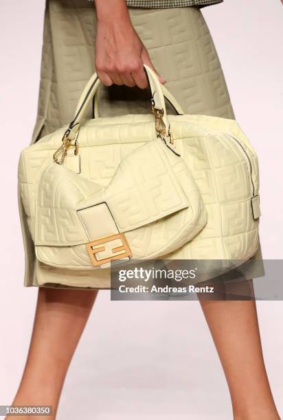 Model, bag detail, walks the runway at the Fendi show during Milan Fashion Week Spring/Summer 2019 on September 20, 2018 in Milan, Italy.